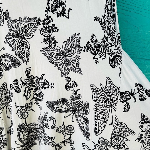 JOHNNY WAS JANIE BUTTERFLY HANDKERCHIEF HEM MIDI DRESS BLACK CREAM SIZE MED NWT - Picture 10 of 13